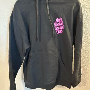 Anti Social Social Club Hoodie in Black with Neon Pink Accent